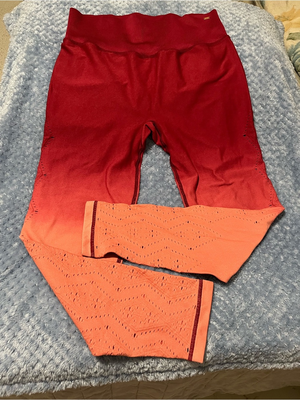 PINK Victoria's Secret Ombre Red to Coral Leggings with Laser-Cut Detail
